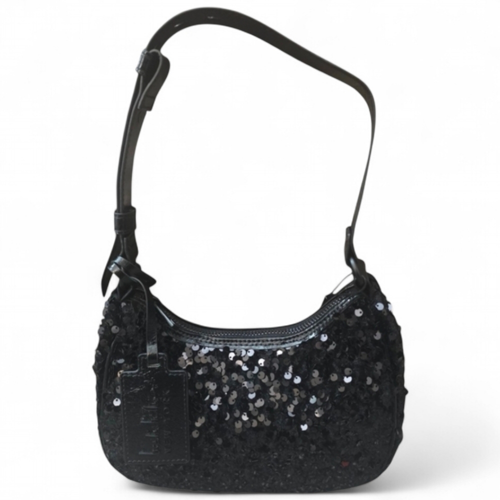 Nicole Miller Black Sequined Shoulder‎ Bag Purse NWT